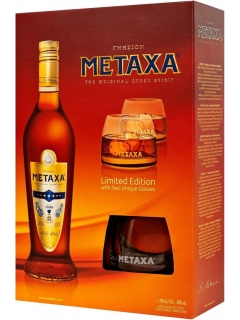 Metaxa 7 brandy gift wrapping with 2 glasses