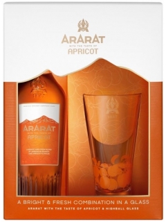 Ararat Aprikot cognac with apricot flavor gift box with a glass