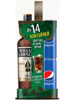 William Lawsons Super Spiced alcoholic beverage grain blended in gift box with 2 cans of Pepsi
