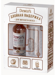 Дюарс Белая Этикетка виски шотландский купажированный в подарочной упаковке со стаканом