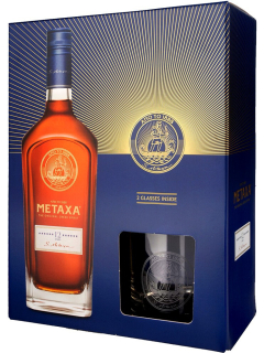 Brandy Metaxa 12* Alcoholic Beverage Gift Box with Two Glasses